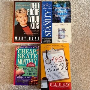 Lot of 4 Saving Money & Debt Books Mary Hunt Charles Stanley Ellie Kay